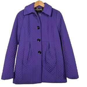 Betsey Johnson Quilted Pea Coat Purple Heart Button Snap Casual - S